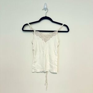 Vintage Abercrombie Cream Cotton Camisole with Lace and Sequin Embellishment